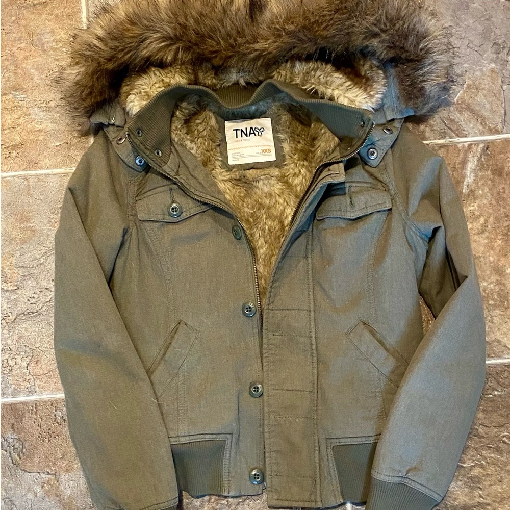 TNA Maverick Green Fur-Lined Bomber Jacket
